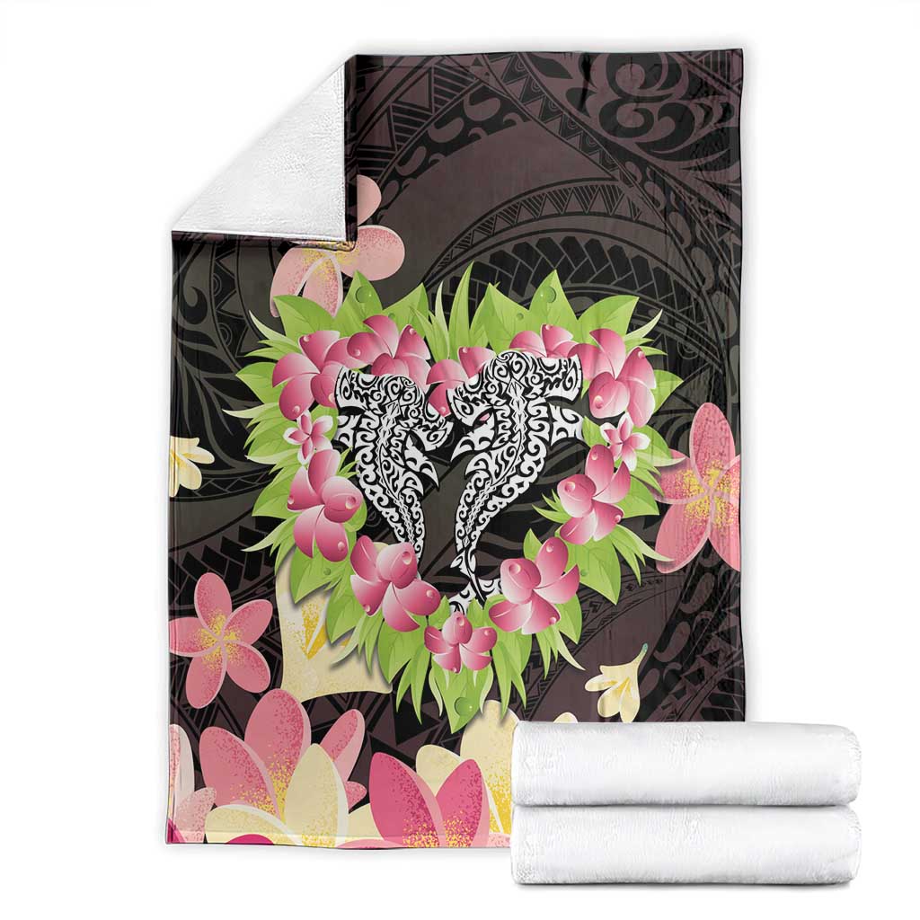 Polynesia Valentine's Day Blanket Hammerhead Shark Plumeria With Polynesian Pattern