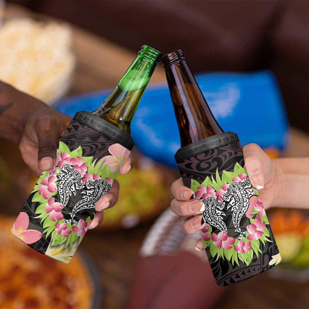 Polynesia Valentine's Day 4 in 1 Can Cooler Tumbler Hammerhead Shark Plumeria With Polynesian Pattern