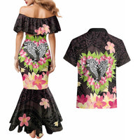 Polynesia Valentine's Day Couples Matching Mermaid Dress and Hawaiian Shirt Hammerhead Shark Plumeria With Polynesian Pattern
