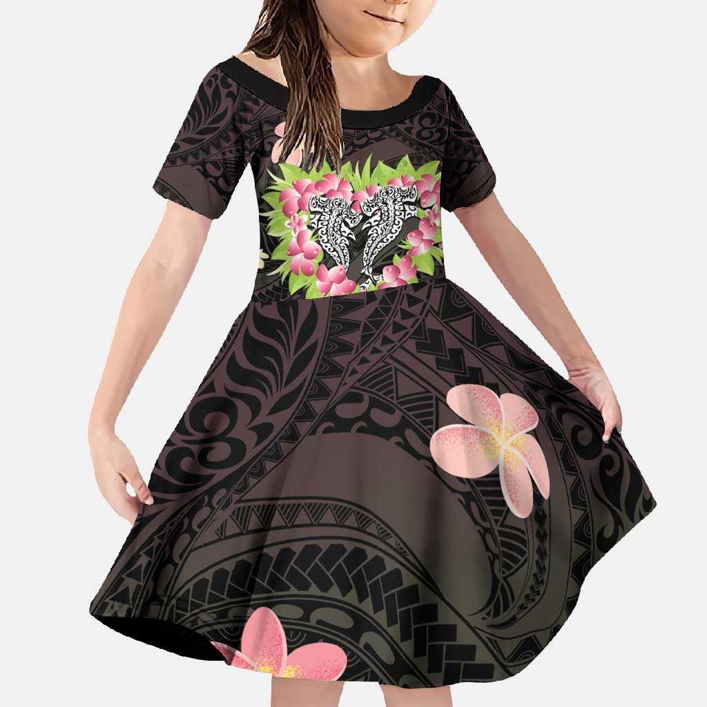 Polynesia Valentine's Day Family Matching Mermaid Dress and Hawaiian Shirt Hammerhead Shark Plumeria With Polynesian Pattern LT14 Daughter's Dress Black - Polynesian Pride
