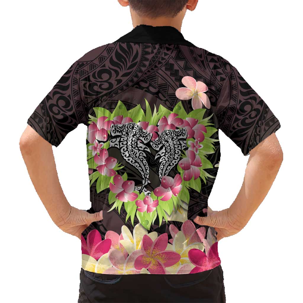 Polynesia Valentine's Day Family Matching Off Shoulder Short Dress and Hawaiian Shirt Hammerhead Shark Plumeria With Polynesian Pattern LT14 - Polynesian Pride