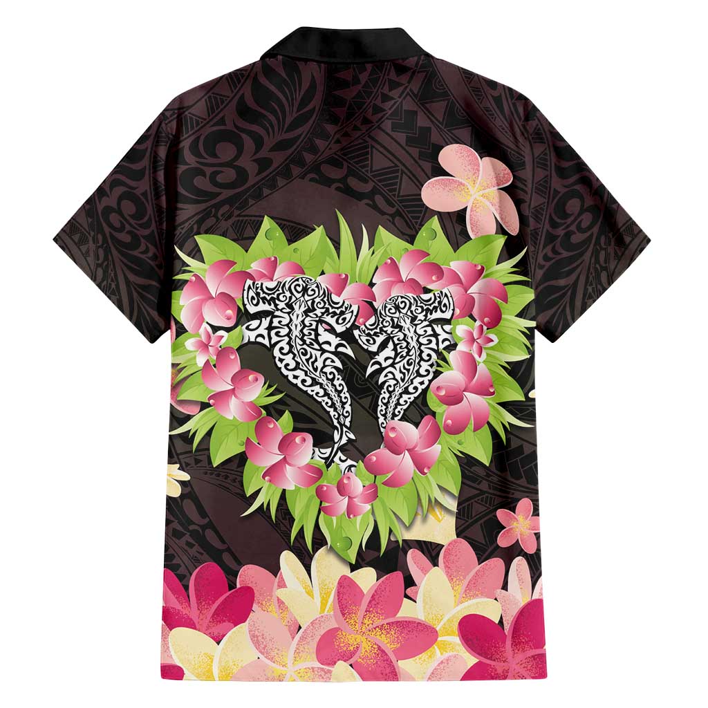 Polynesia Valentine's Day Family Matching Off Shoulder Short Dress and Hawaiian Shirt Hammerhead Shark Plumeria With Polynesian Pattern LT14 - Polynesian Pride