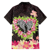 Polynesia Valentine's Day Family Matching Off Shoulder Short Dress and Hawaiian Shirt Hammerhead Shark Plumeria With Polynesian Pattern LT14 - Polynesian Pride