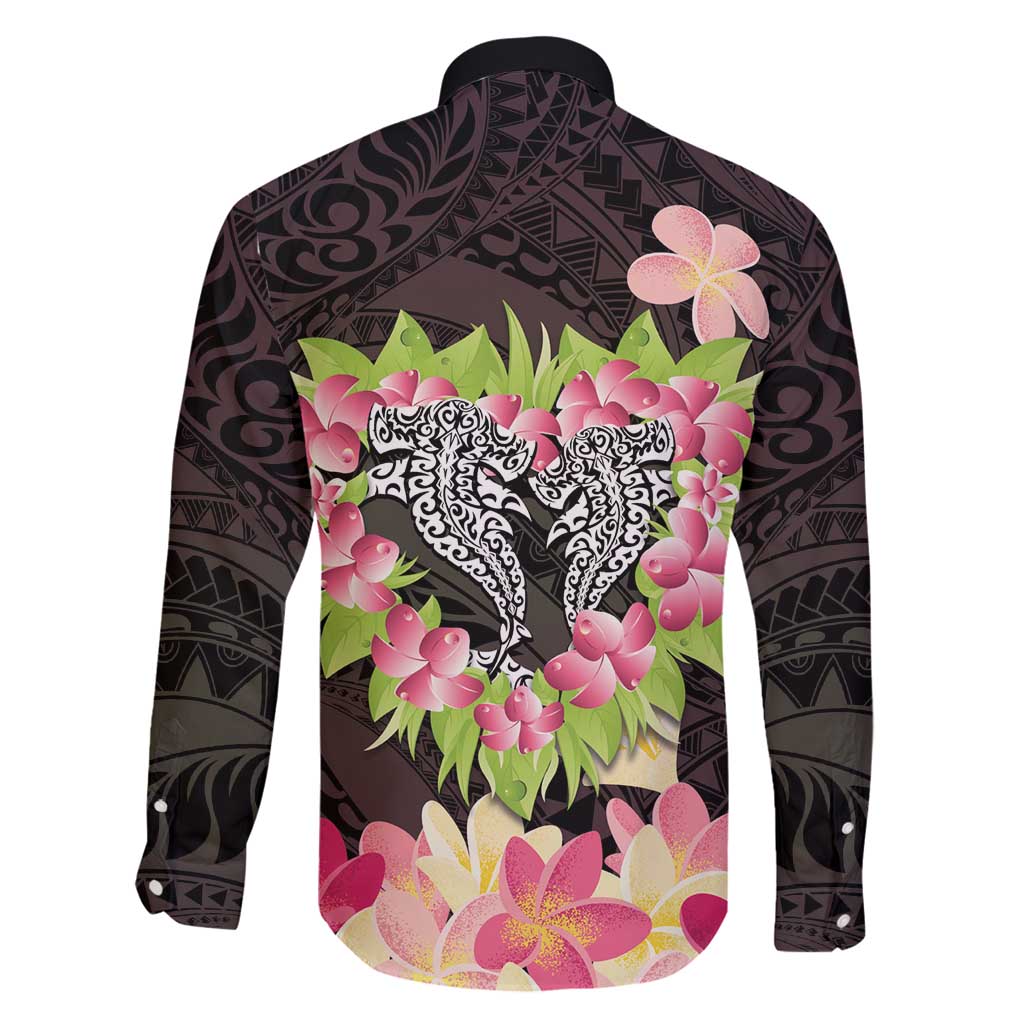 Polynesia Valentine's Day Family Matching Off Shoulder Short Dress and Hawaiian Shirt Hammerhead Shark Plumeria With Polynesian Pattern LT14 - Polynesian Pride