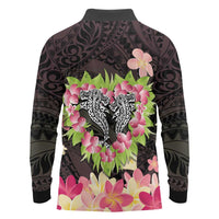 Polynesia Valentine's Day Long Sleeve Polo Shirt Hammerhead Shark Plumeria With Polynesian Pattern