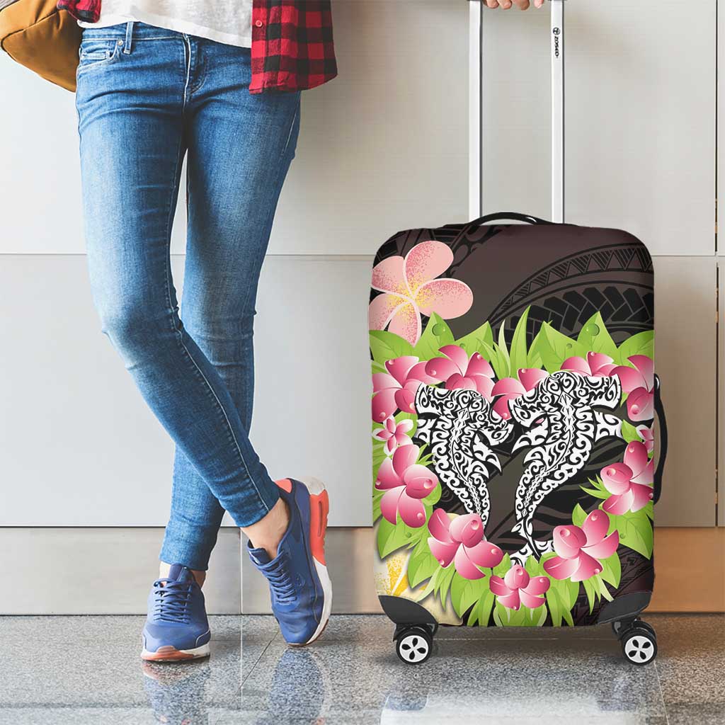 Polynesia Valentine's Day Luggage Cover Hammerhead Shark Plumeria With Polynesian Pattern