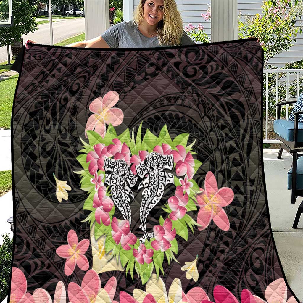 Polynesia Valentine's Day Quilt Hammerhead Shark Plumeria With Polynesian Pattern LT14 Black - Polynesian Pride