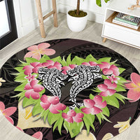 Polynesia Valentine's Day Round Carpet Hammerhead Shark Plumeria With Polynesian Pattern LT14 Black - Polynesian Pride