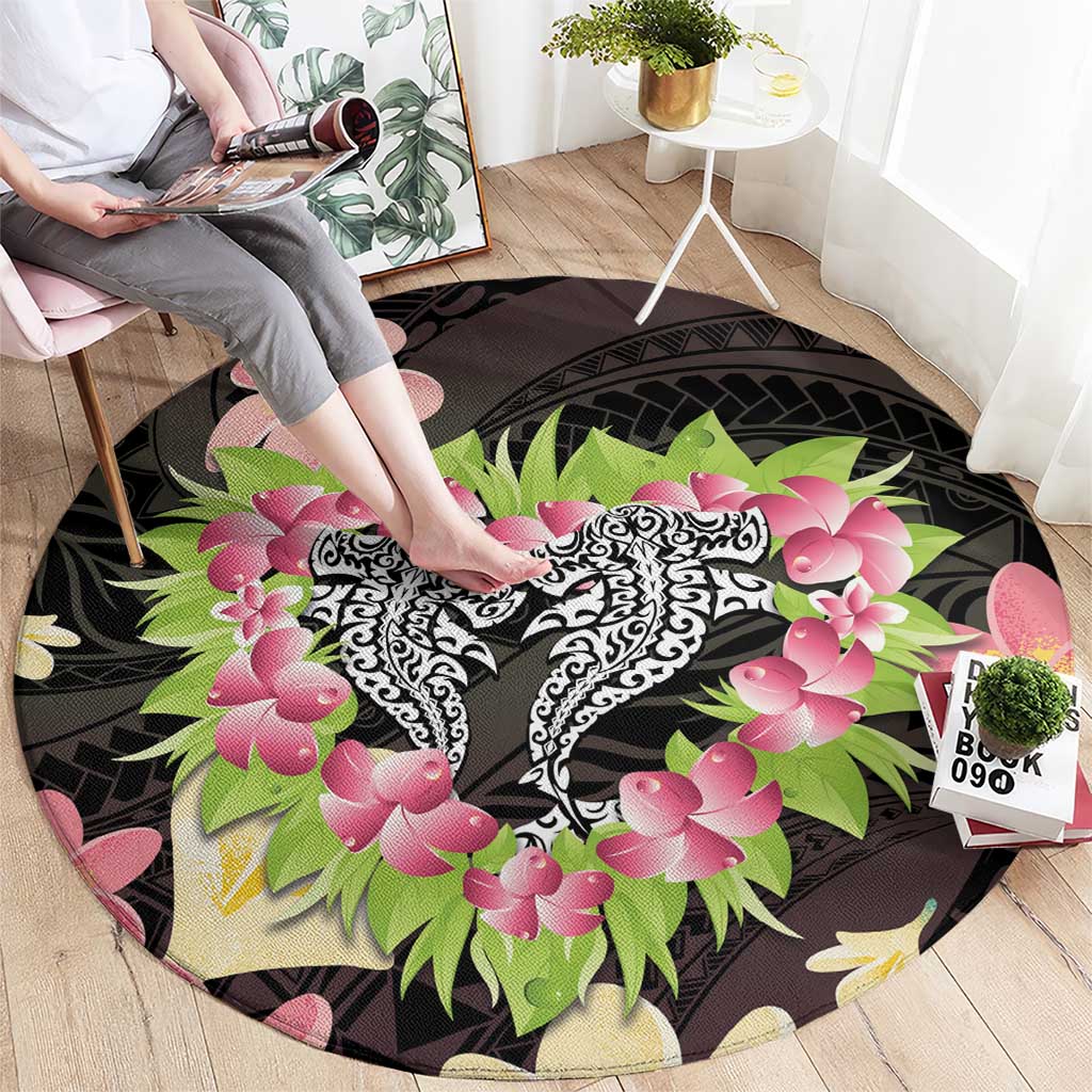 Polynesia Valentine's Day Round Carpet Hammerhead Shark Plumeria With Polynesian Pattern LT14 - Polynesian Pride