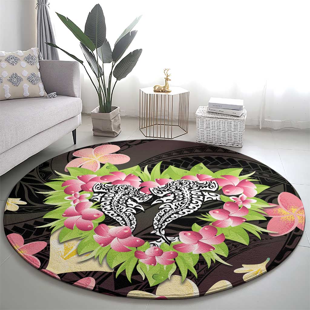 Polynesia Valentine's Day Round Carpet Hammerhead Shark Plumeria With Polynesian Pattern LT14 - Polynesian Pride