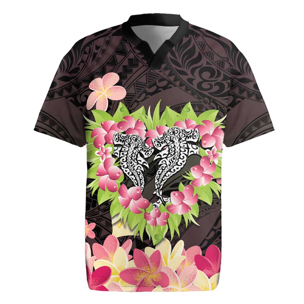 Polynesia Valentine's Day Rugby Jersey Hammerhead Shark Plumeria With Polynesian Pattern