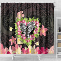 Polynesia Valentine's Day Shower Curtain Hammerhead Shark Plumeria With Polynesian Pattern