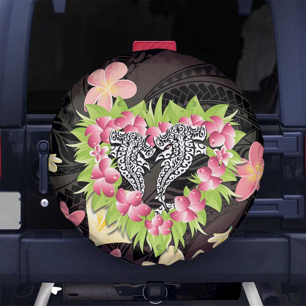 Polynesia Valentine's Day Spare Tire Cover Hammerhead Shark Plumeria With Polynesian Pattern