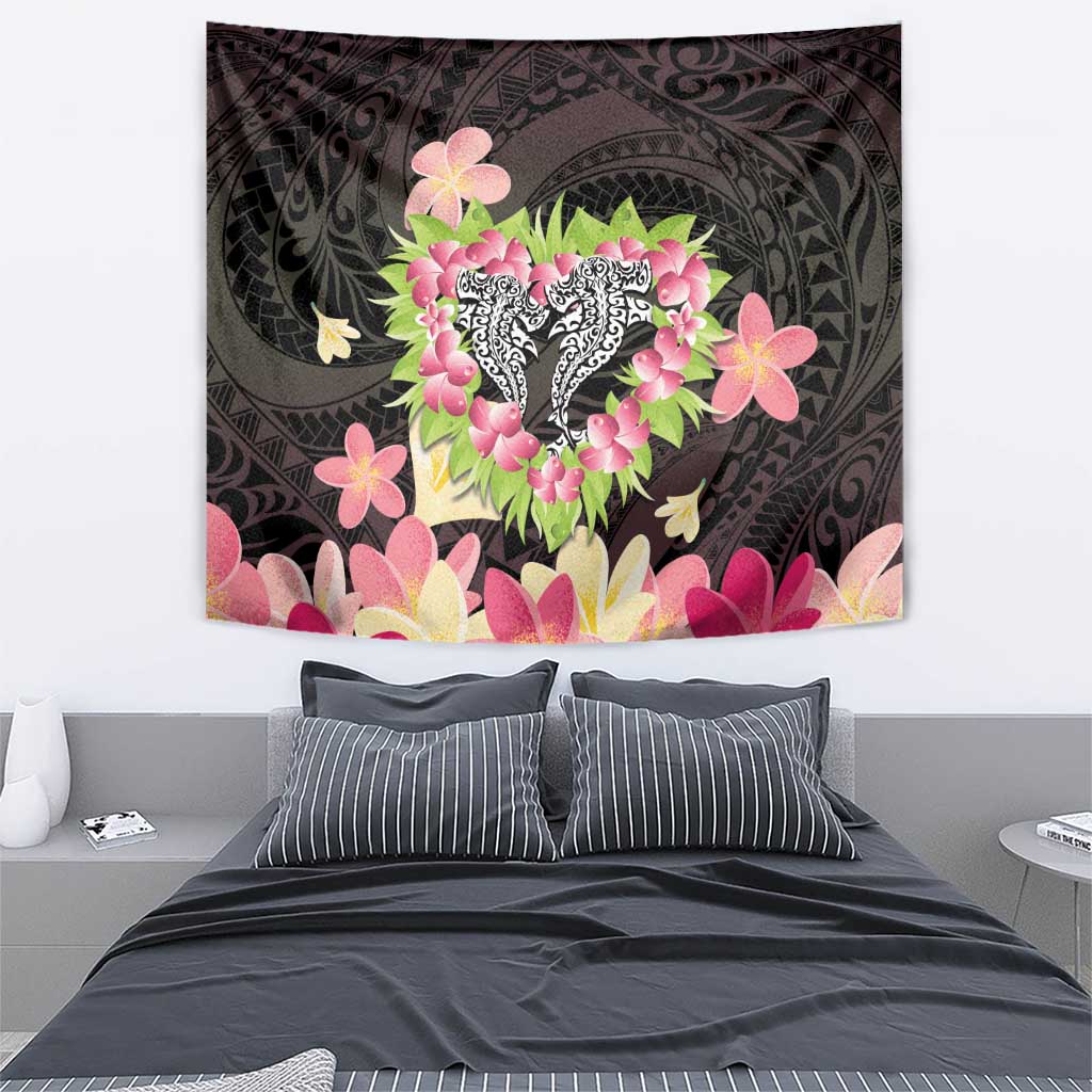 Polynesia Valentine's Day Tapestry Hammerhead Shark Plumeria With Polynesian Pattern