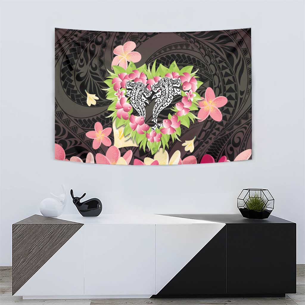 Polynesia Valentine's Day Tapestry Hammerhead Shark Plumeria With Polynesian Pattern
