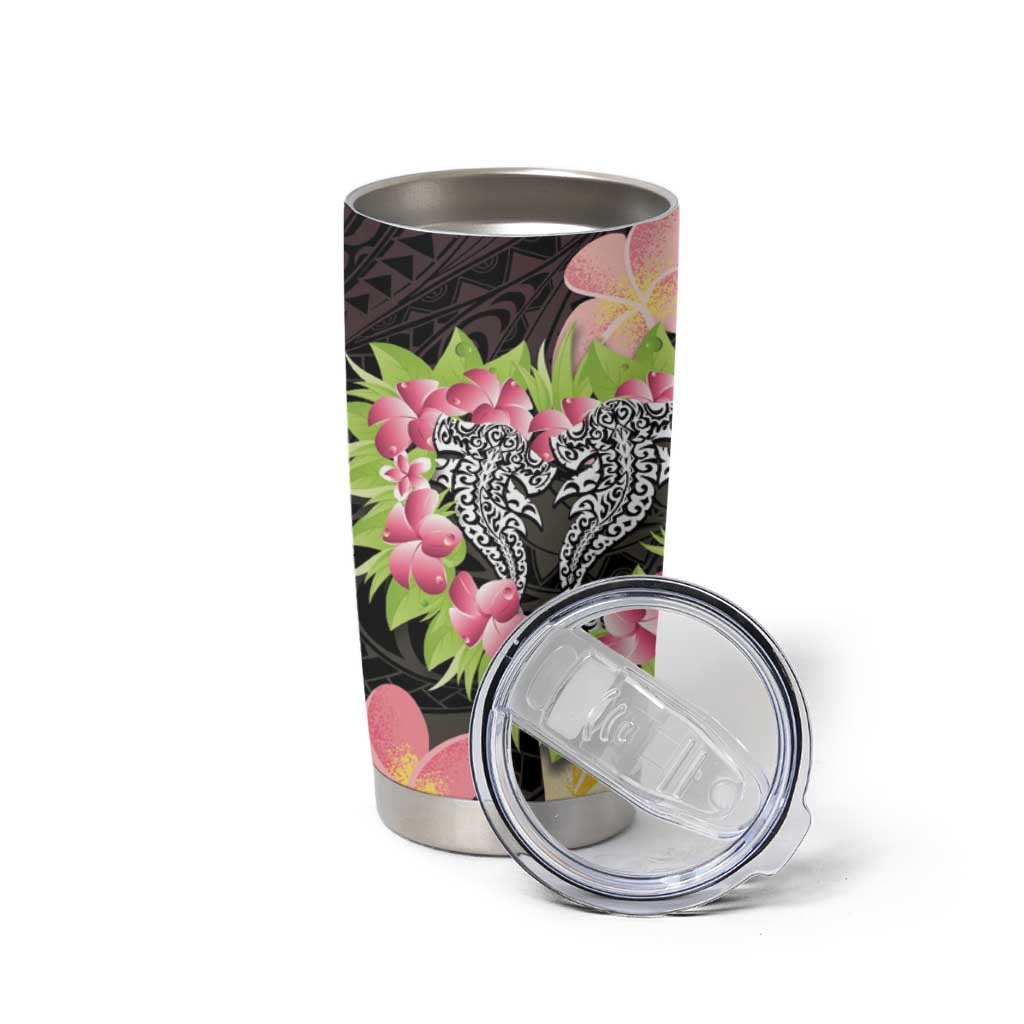 Polynesia Valentine's Day Tumbler Cup Hammerhead Shark Plumeria With Polynesian Pattern