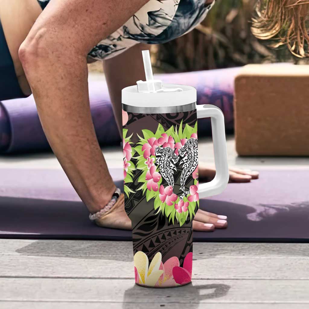 Polynesia Valentine's Day Tumbler With Handle Hammerhead Shark Plumeria With Polynesian Pattern LT14 - Polynesian Pride