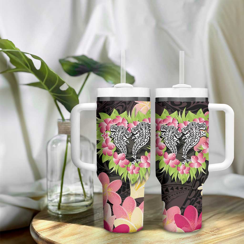 Polynesia Valentine's Day Tumbler With Handle Hammerhead Shark Plumeria With Polynesian Pattern LT14 - Polynesian Pride