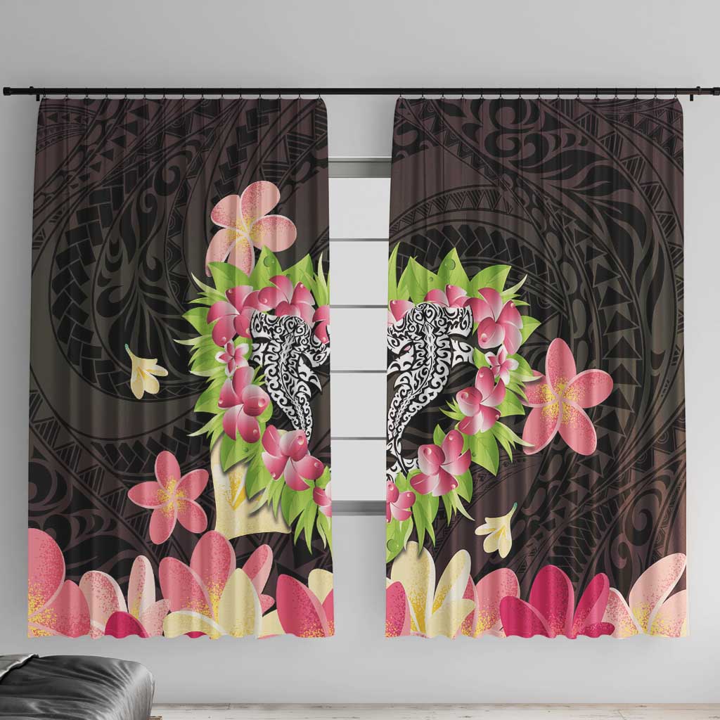 Polynesia Valentine's Day Window Curtain Hammerhead Shark Plumeria With Polynesian Pattern