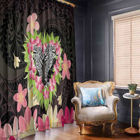 Polynesia Valentine's Day Window Curtain Hammerhead Shark Plumeria With Polynesian Pattern