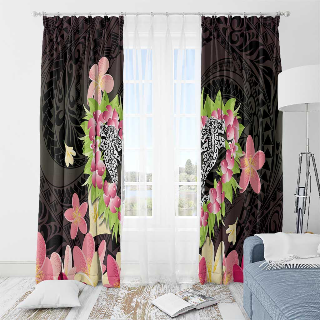 Polynesia Valentine's Day Window Curtain Hammerhead Shark Plumeria With Polynesian Pattern