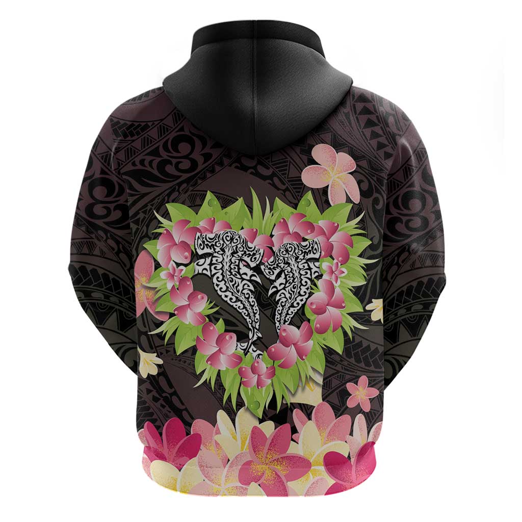 Polynesia Valentine's Day Zip Hoodie Hammerhead Shark Plumeria With Polynesian Pattern LT14 - Polynesian Pride