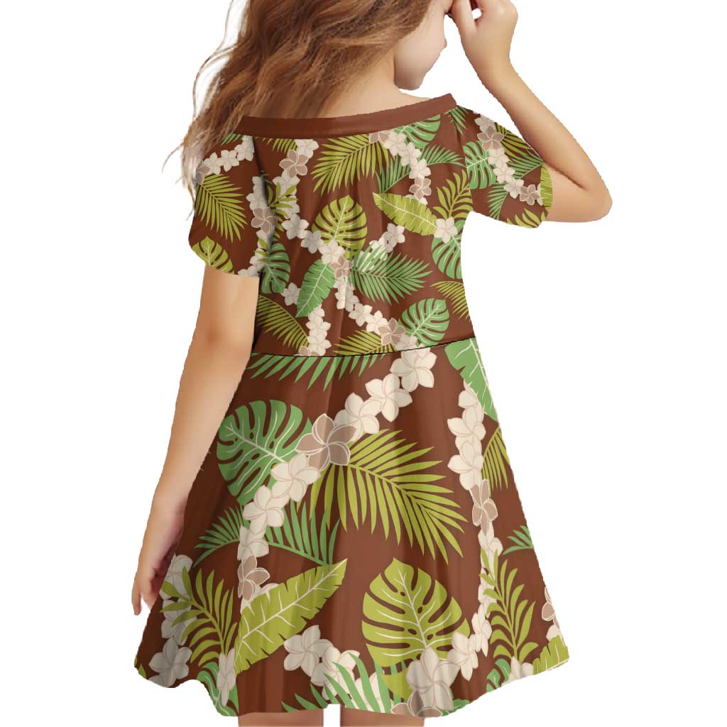 Brown Hawaii Plumeria Lei With Tropical Leaves Family Matching Off Shoulder Maxi Dress and Hawaiian Shirt