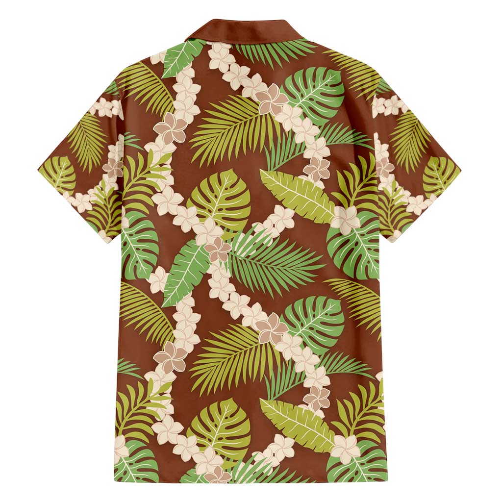 Brown Hawaii Plumeria Lei With Tropical Leaves Family Matching Off Shoulder Maxi Dress and Hawaiian Shirt