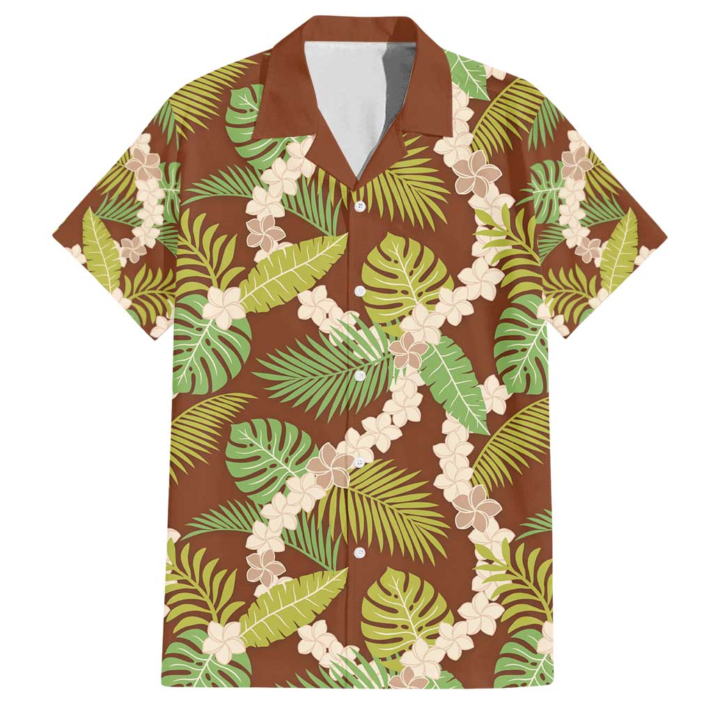 Brown Hawaii Plumeria Lei With Tropical Leaves Family Matching Puletasi and Hawaiian Shirt LT14 Dad's Shirt - Short Sleeve Brown - Polynesian Pride