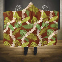 Brown Hawaii Plumeria Lei With Tropical Leaves Hooded Blanket