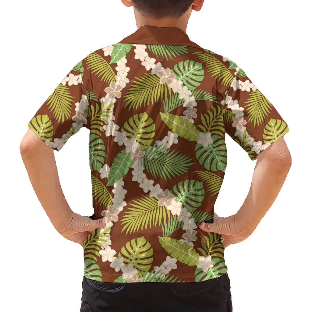 Brown Hawaii Plumeria Lei With Tropical Leaves Kid Hawaiian Shirt