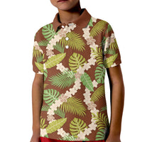 Brown Hawaii Plumeria Lei With Tropical Leaves Kid Polo Shirt LT14 Kid Brown - Polynesian Pride