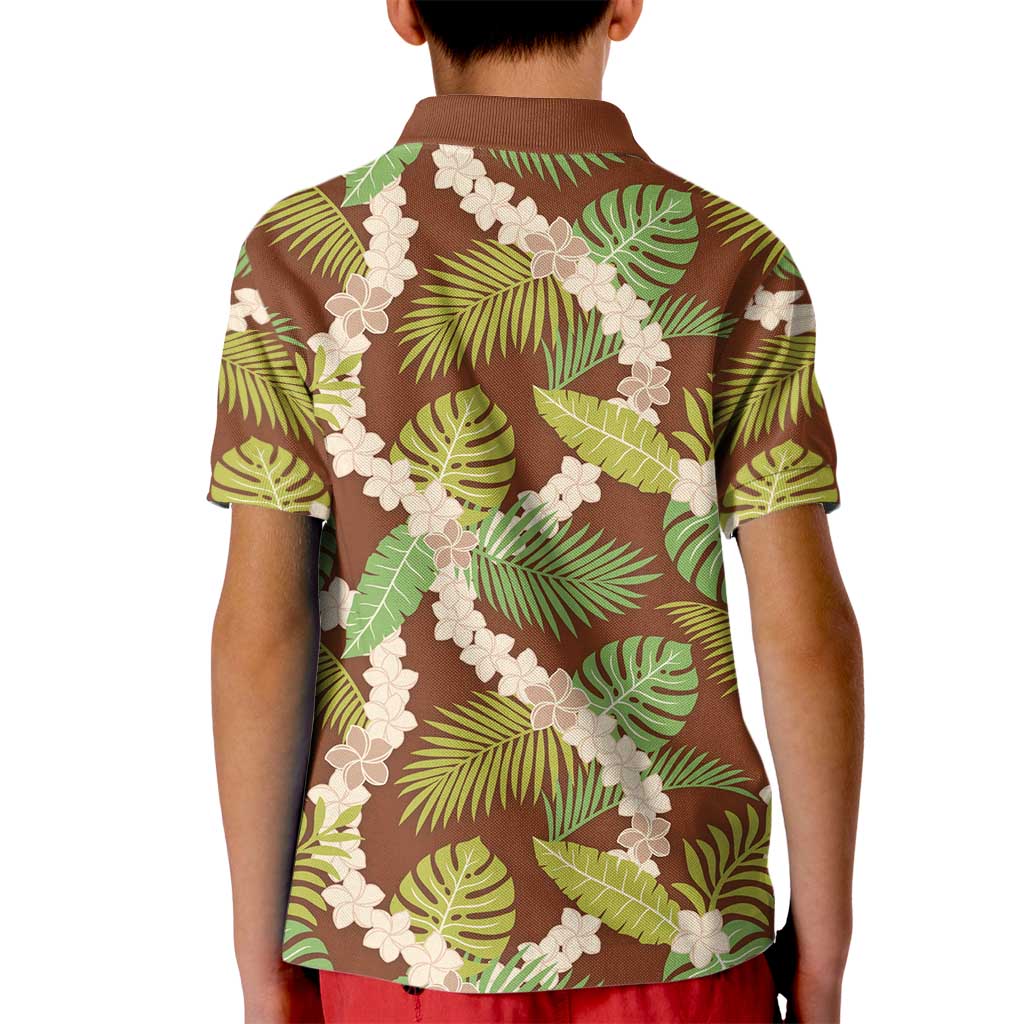 Brown Hawaii Plumeria Lei With Tropical Leaves Kid Polo Shirt LT14 - Polynesian Pride