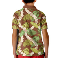 Brown Hawaii Plumeria Lei With Tropical Leaves Kid Polo Shirt LT14 - Polynesian Pride