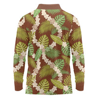 Brown Hawaii Plumeria Lei With Tropical Leaves Long Sleeve Polo Shirt