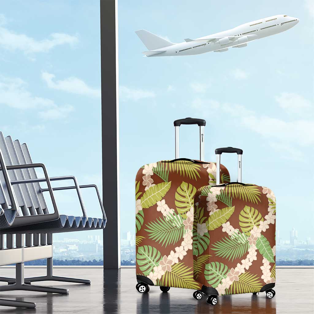 Brown Hawaii Plumeria Lei With Tropical Leaves Luggage Cover