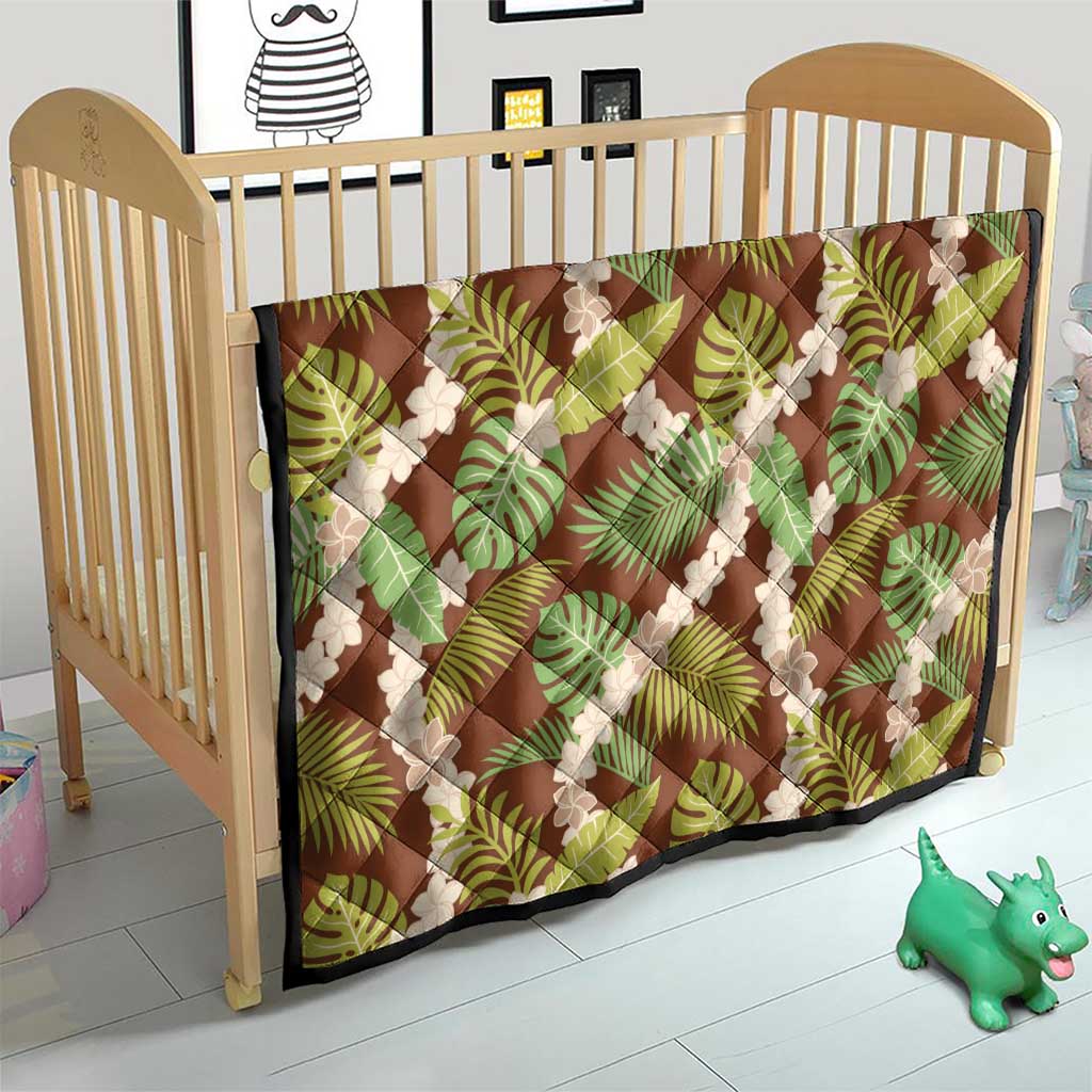 Brown Hawaii Plumeria Lei With Tropical Leaves Quilt