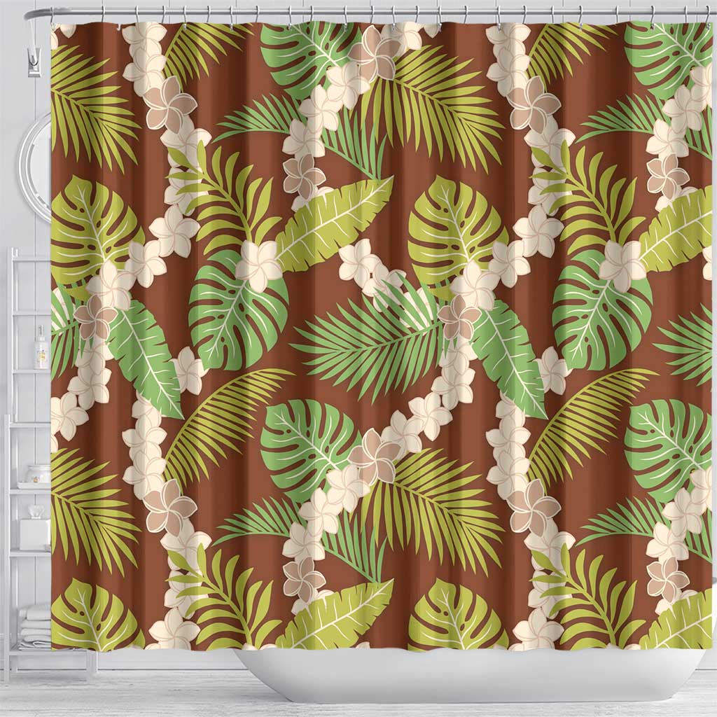 Brown Hawaii Plumeria Lei With Tropical Leaves Shower Curtain