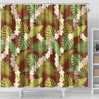 Brown Hawaii Plumeria Lei With Tropical Leaves Shower Curtain