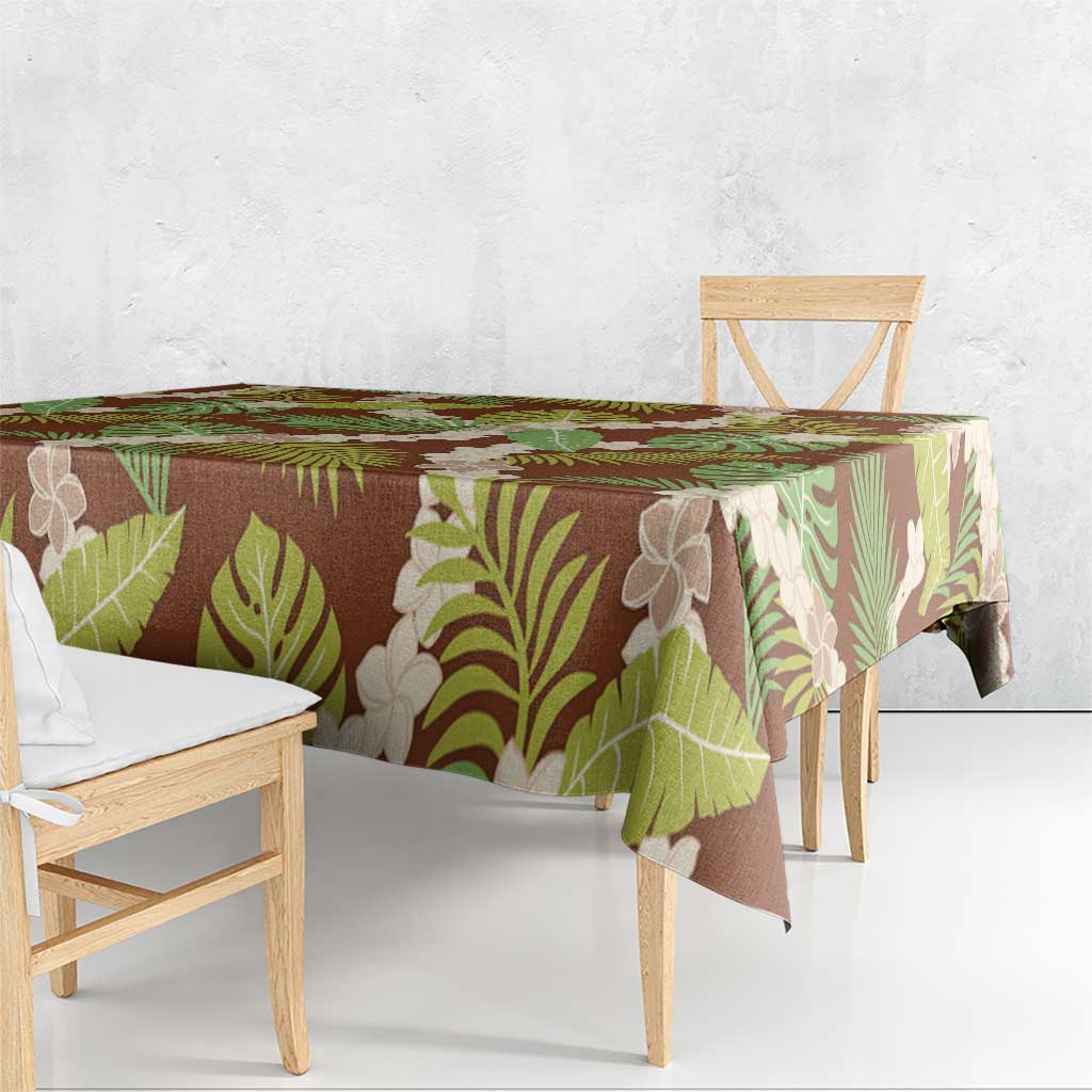 Brown Hawaii Plumeria Lei With Tropical Leaves Tablecloth