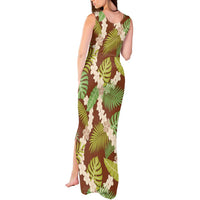 Brown Hawaii Plumeria Lei With Tropical Leaves Tank Maxi Dress
