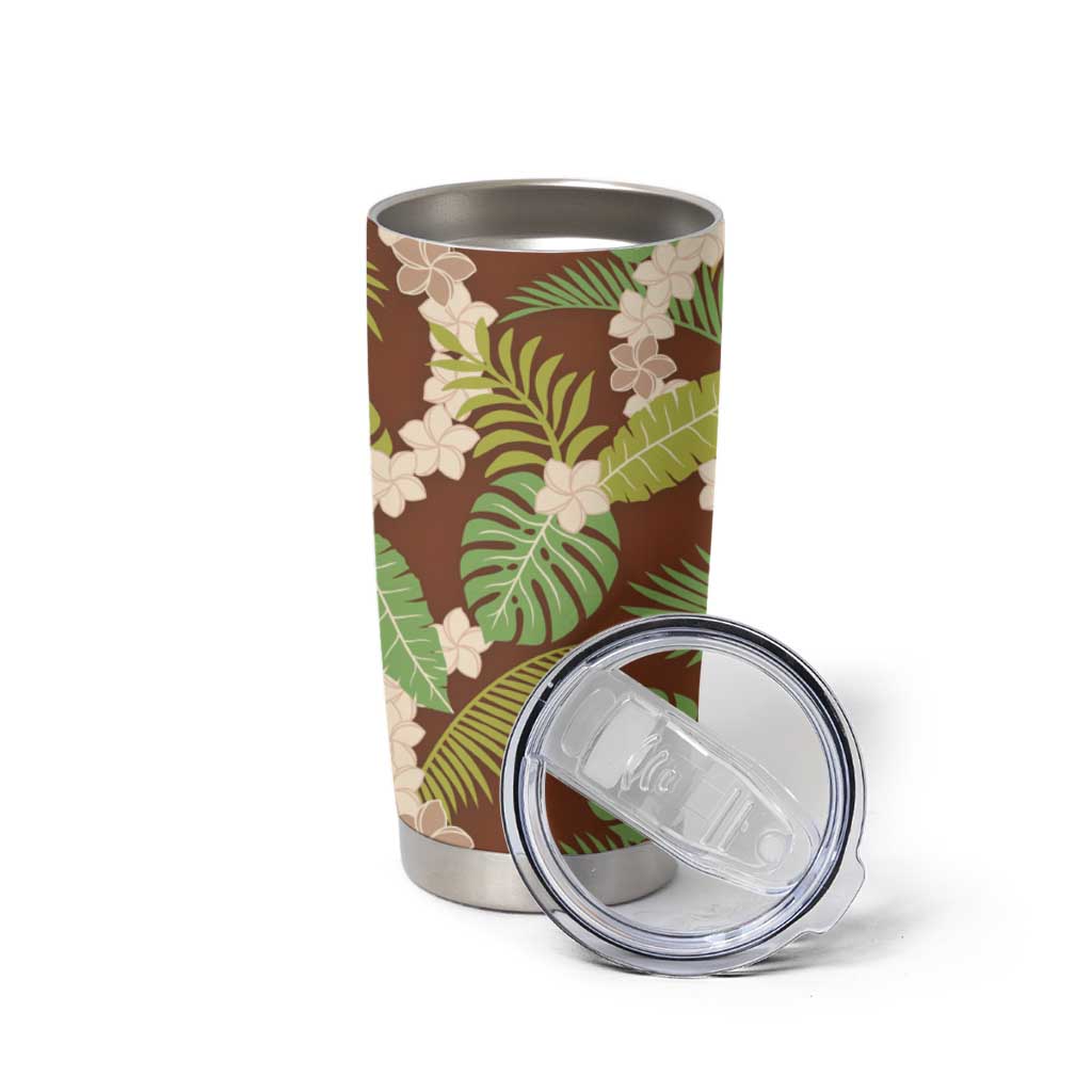 Brown Hawaii Plumeria Lei With Tropical Leaves Tumbler Cup