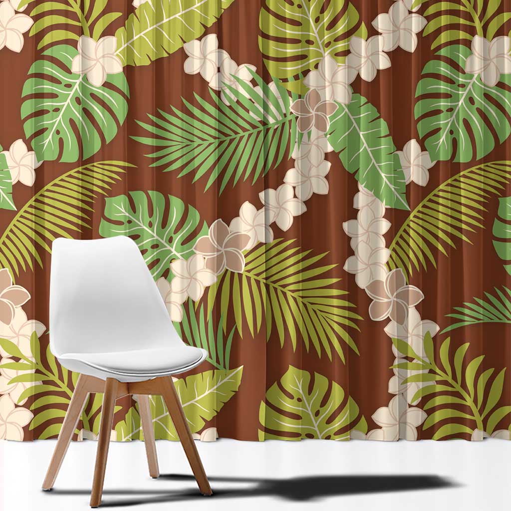 Brown Hawaii Plumeria Lei With Tropical Leaves Window Curtain
