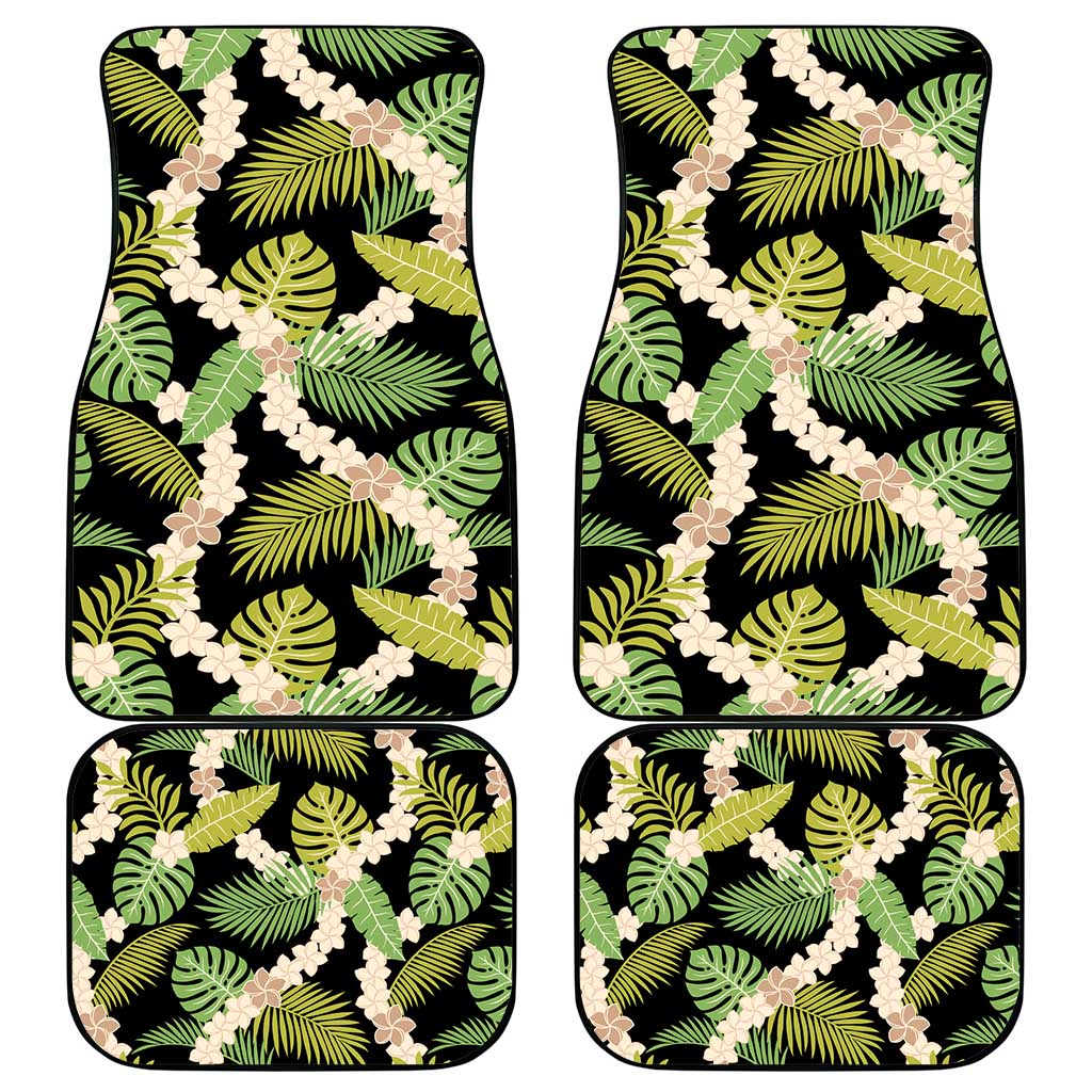 Black Hawaii Plumeria Lei With Tropical Leaves Car Mats