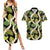 Black Hawaii Plumeria Lei With Tropical Leaves Couples Matching Summer Maxi Dress and Hawaiian Shirt