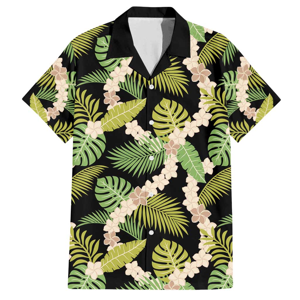 Black Hawaii Plumeria Lei With Tropical Leaves Family Matching Long Sleeve Bodycon Dress and Hawaiian Shirt LT14 Dad's Shirt - Short Sleeve Black - Polynesian Pride