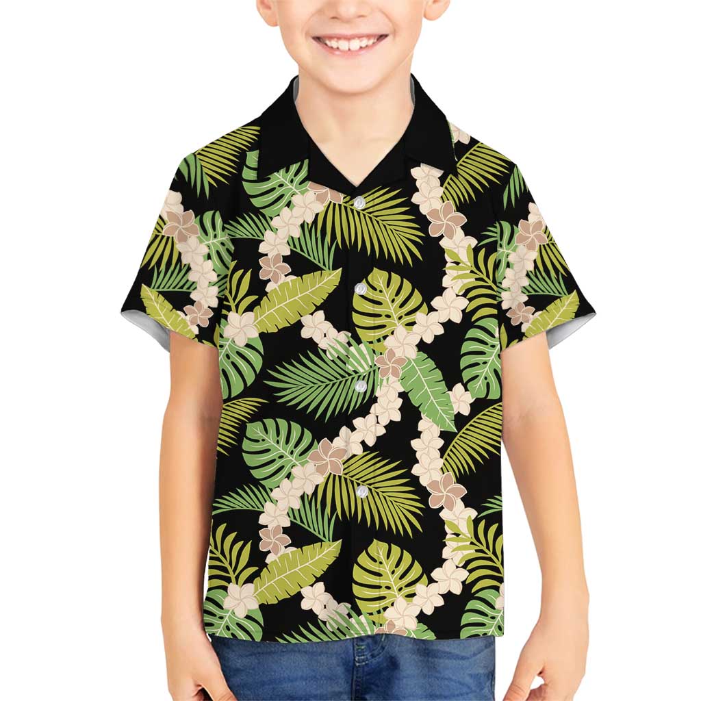 Black Hawaii Plumeria Lei With Tropical Leaves Family Matching Long Sleeve Bodycon Dress and Hawaiian Shirt LT14 Son's Shirt Black - Polynesian Pride