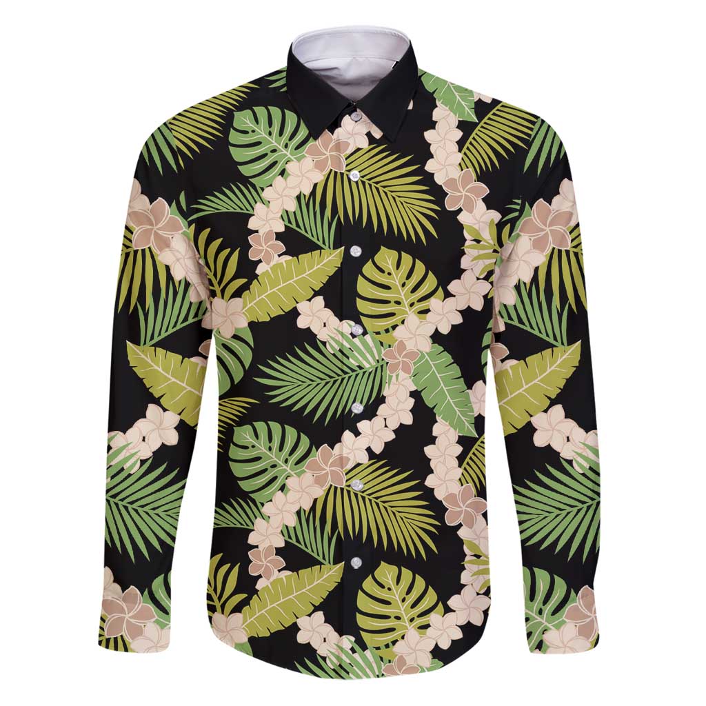 Black Hawaii Plumeria Lei With Tropical Leaves Family Matching Puletasi and Hawaiian Shirt