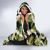 Black Hawaii Plumeria Lei With Tropical Leaves Hooded Blanket
