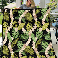 Black Hawaii Plumeria Lei With Tropical Leaves Quilt LT14 Black - Polynesian Pride